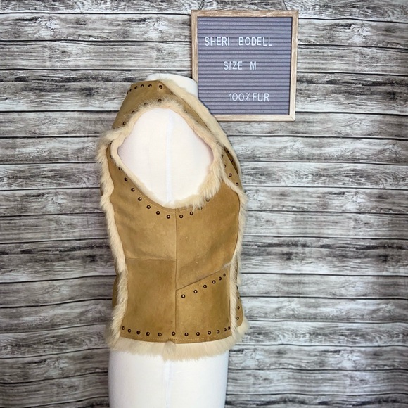 SHERI BODELL Studded Leather 100% Rabbit Fur Vest - Picture 2 of 9